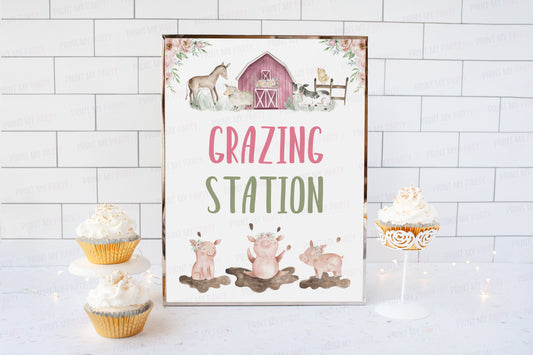 Floral Grazing Station Sign | Girl Farm Party Decorations - 11B