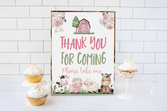 Thank You For Coming Sign Printable | Girl Farm Party Table Decoration - 11A