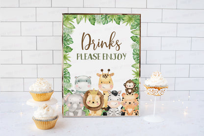 Safari Drinks Sign | Jungle Animals Party Table Decorations - 35E