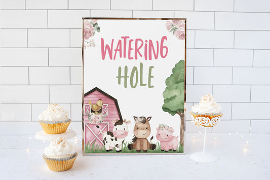 Watering Hole Sign | Girl Farm Party Decorations - 11A