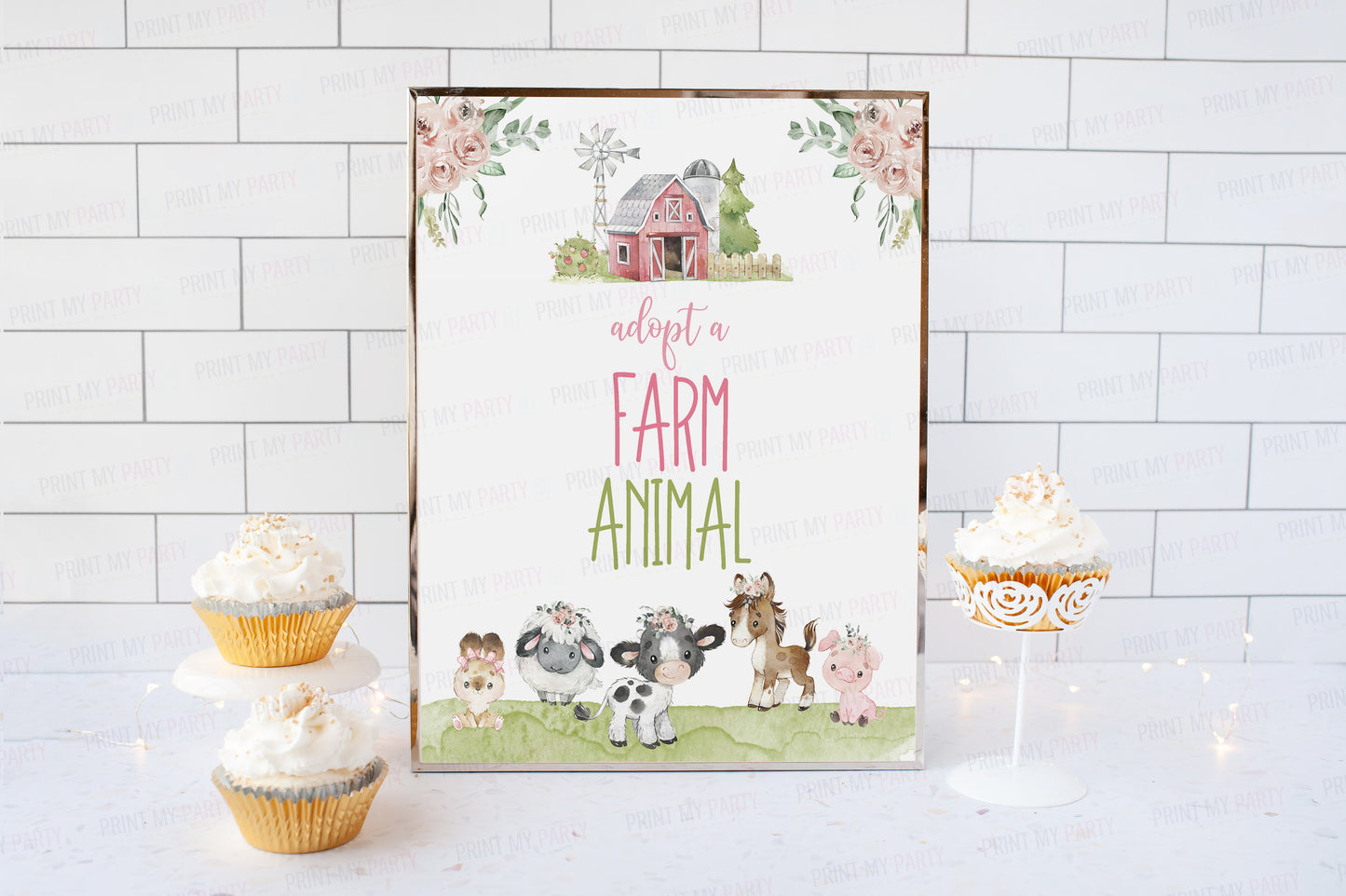 Adopt a farm animals Sign Printable | Floral Farm Party Table Decoration - 11C1