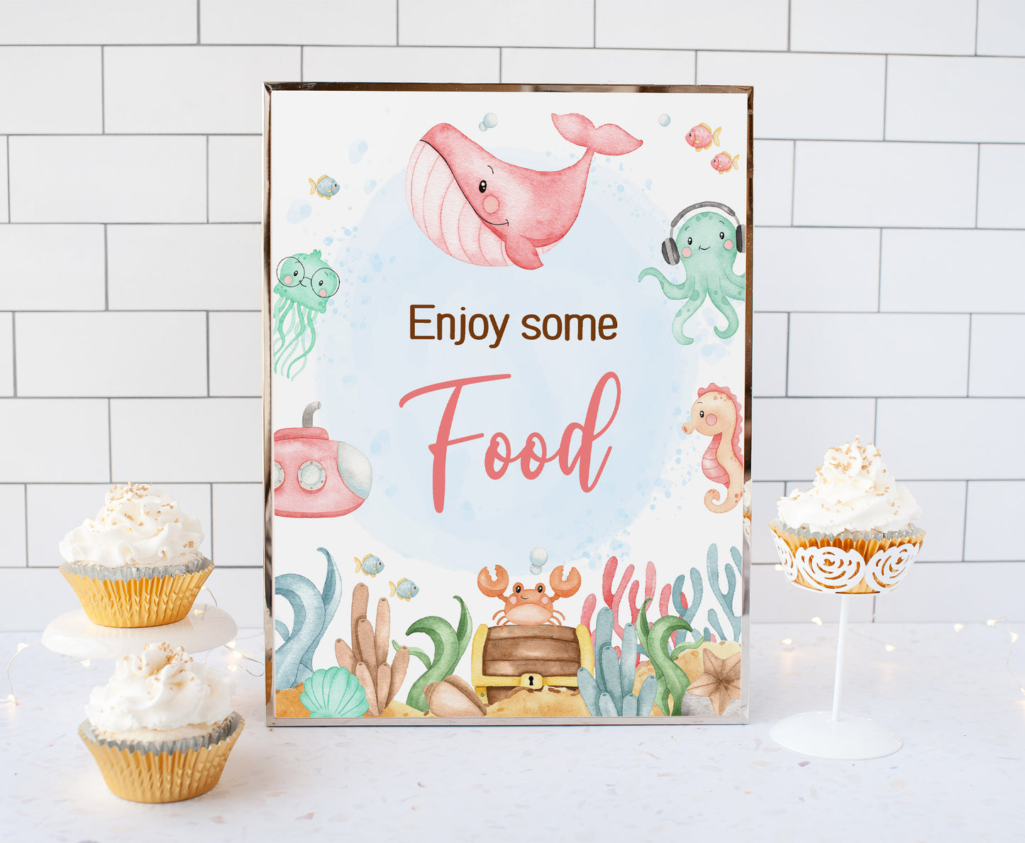 Girl Under the Sea Food Sign | Ocean Themed Party Table Decorations - 44A