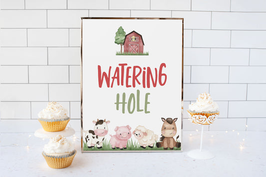 Watering Hole Sign Printable | Farm Party Table Decoration - 11A