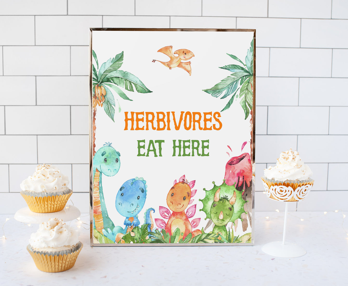 Dinosaur Herbivores Eat Here Sign | Dinosaur Themed Party Table Decorations - 08A