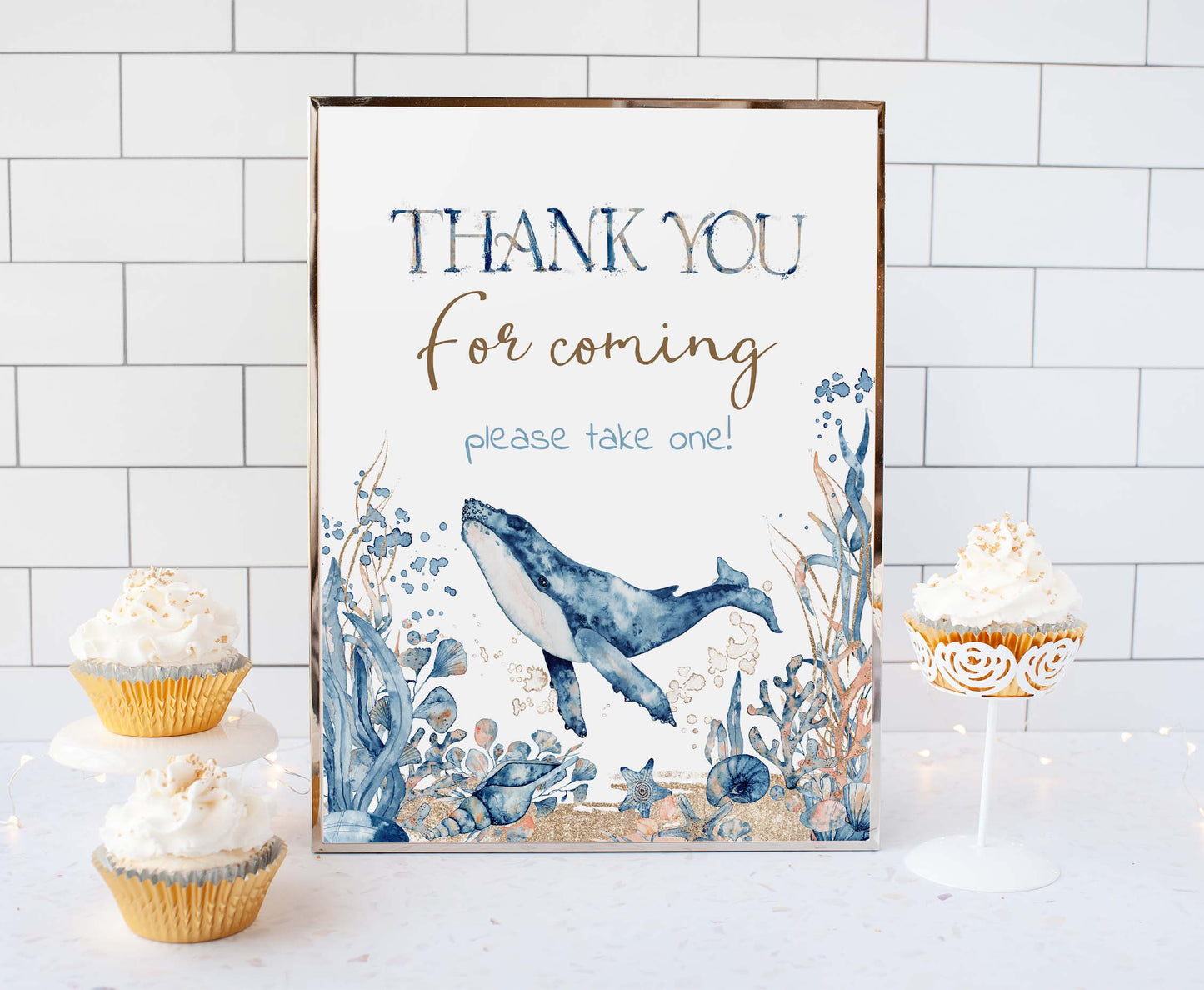 Whale Thank you for coming Sign | Under the sea Themed Party Table Decorations - 44C