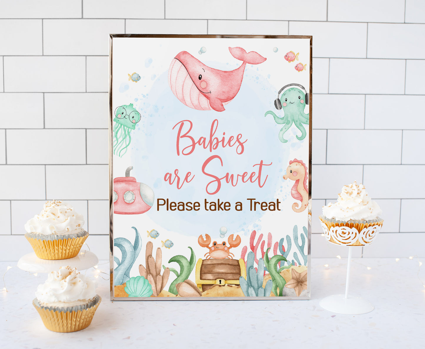 Girl Under the Sea Babies are Sweet Sign | Ocean Themed Party Table Decorations - 44A