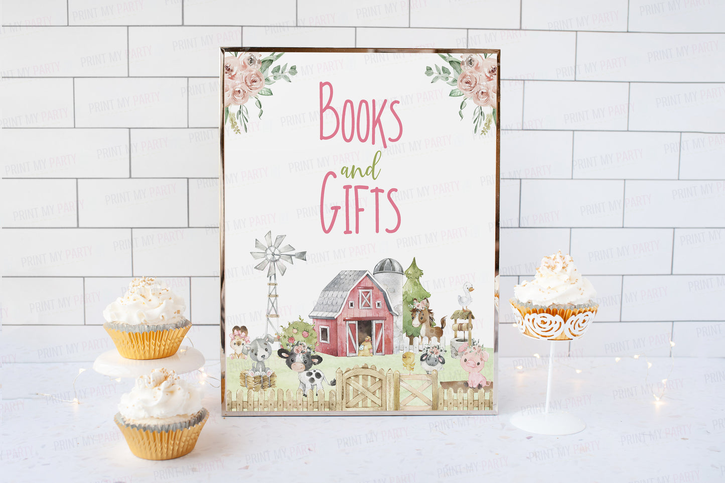 Books and Gifts Sign Printable | Pink Farm Baby Shower Decorations - 11C1