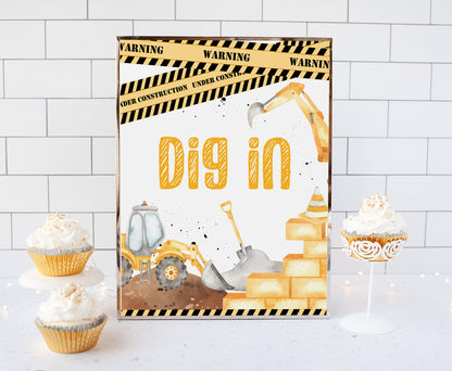 Dig in Table Sign Printable | Construction Party Table Decoration - 07A