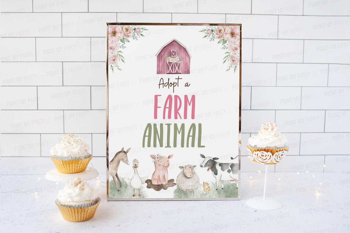 Adopt a Farm Animal Sign | Girl Farm Party Decorations - 11B