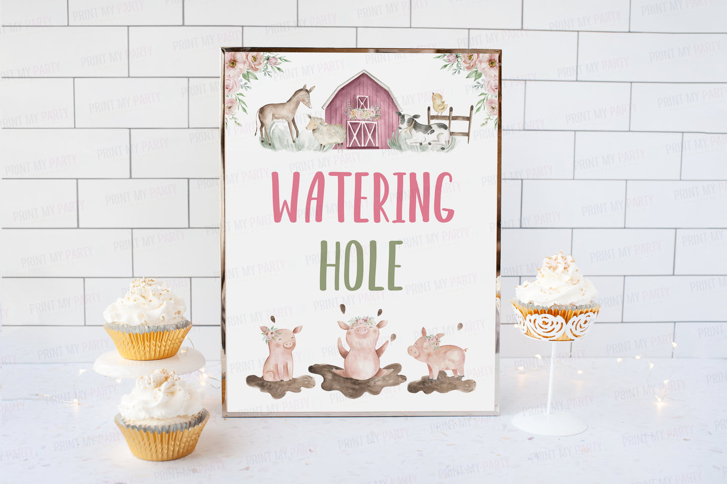 Floral Farm Watering Hole Sign | Girl Barnyard Party Decorations - 11B