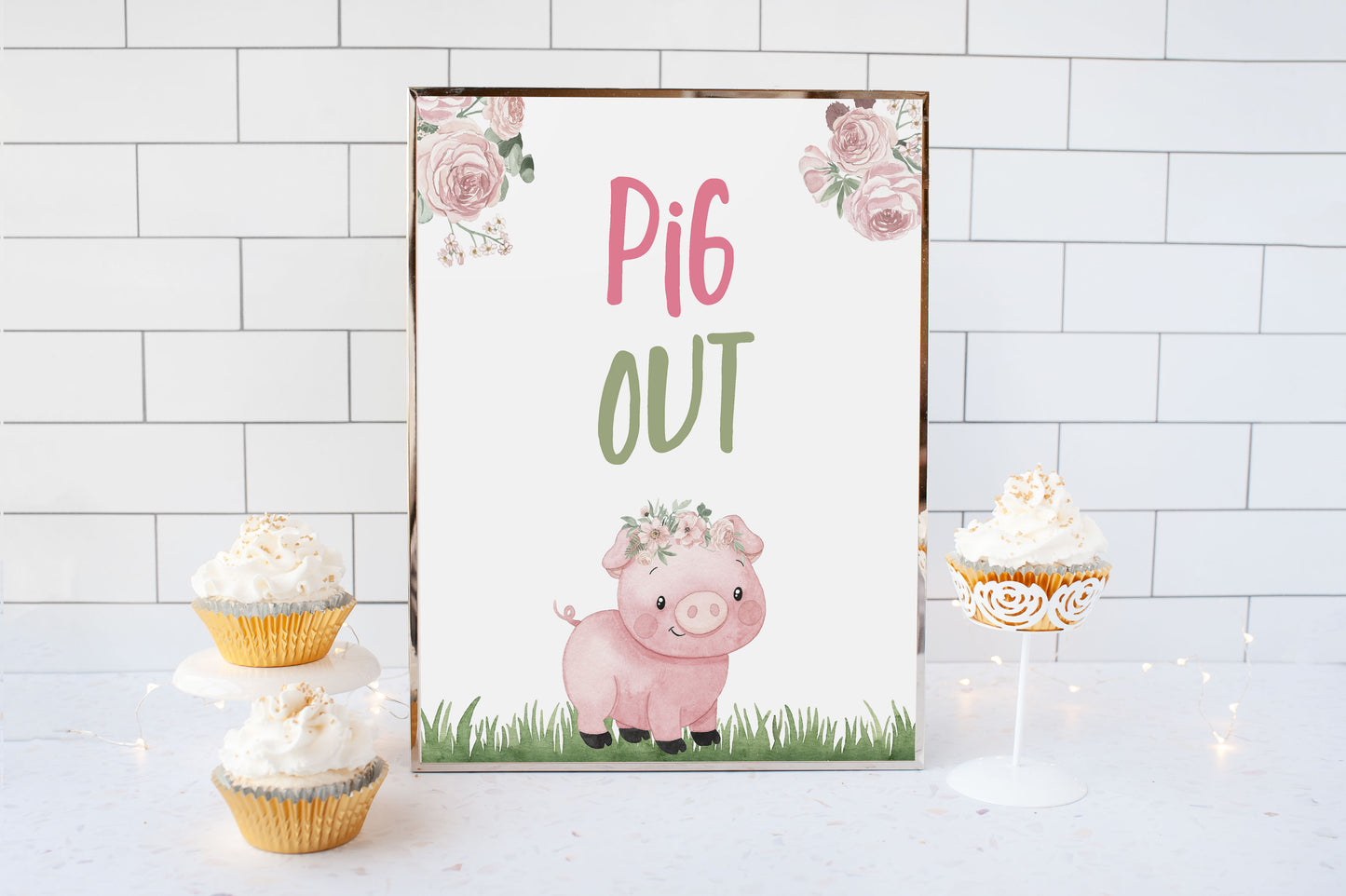 Floral Pig Out Sign Printable | Girl Farm Party Table Decoration - 11A