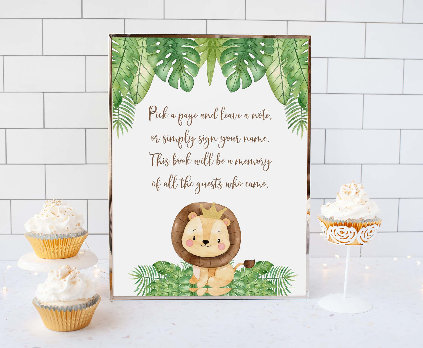 Lion Guest Book Sign | Safari Animals Party Table Decorations - 35E