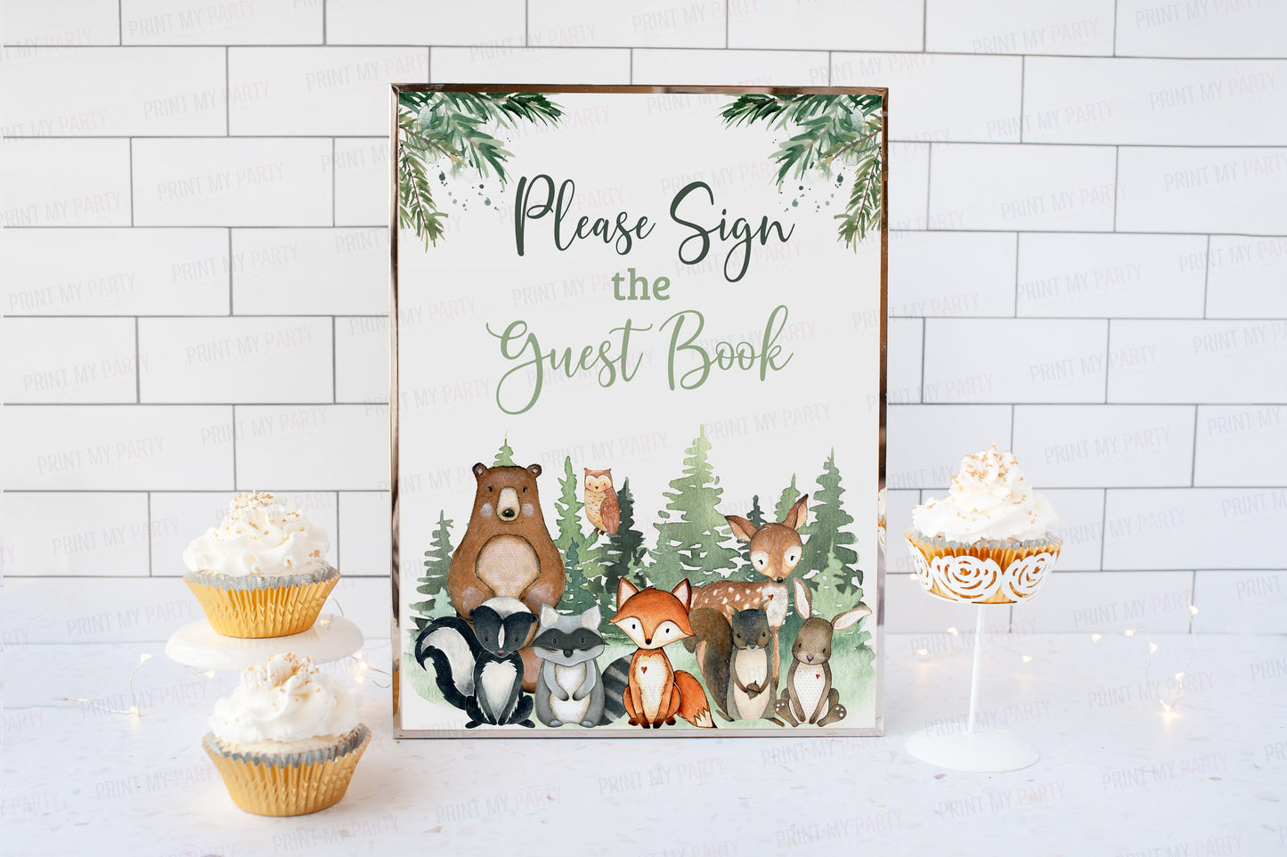 Woodland Guest Book Sign | Forest Animals Party Table Decorations - 47J2