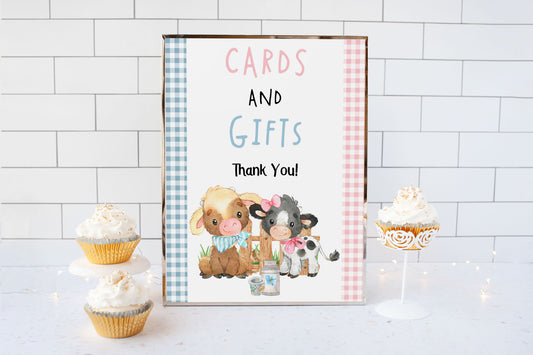 Farm Cards and Gifts Sign | Farm Theme Gender Reveal Table Decoration - 11C3