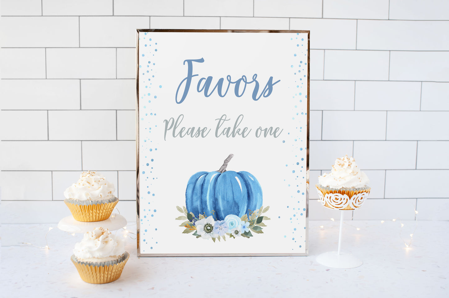 Blue Pumpkin Favors Sign | Fall theme Party Table Decoration - 30B