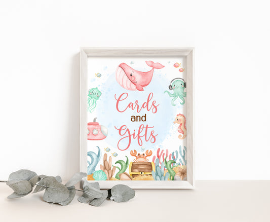 Girl Under the Sea Cards and Gifts Sign | Ocean Themed Party Table Decorations - 44A