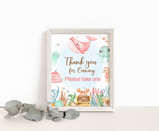 Girl Under the Sea Thank you for Coming Sign | Ocean Themed Party Table Decorations - 44A