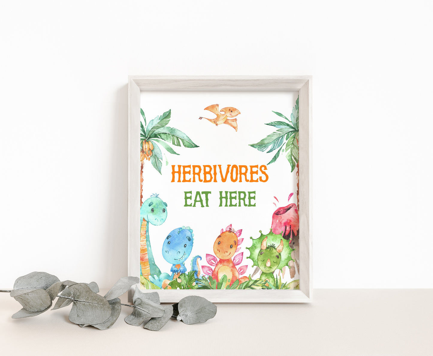 Dinosaur Herbivores Eat Here Sign | Dinosaur Themed Party Table Decorations - 08A