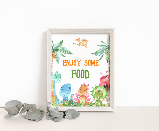 Dinosaur Enjoy some Food Sign |Dinosaur Themed Party Table Decorations - 08A