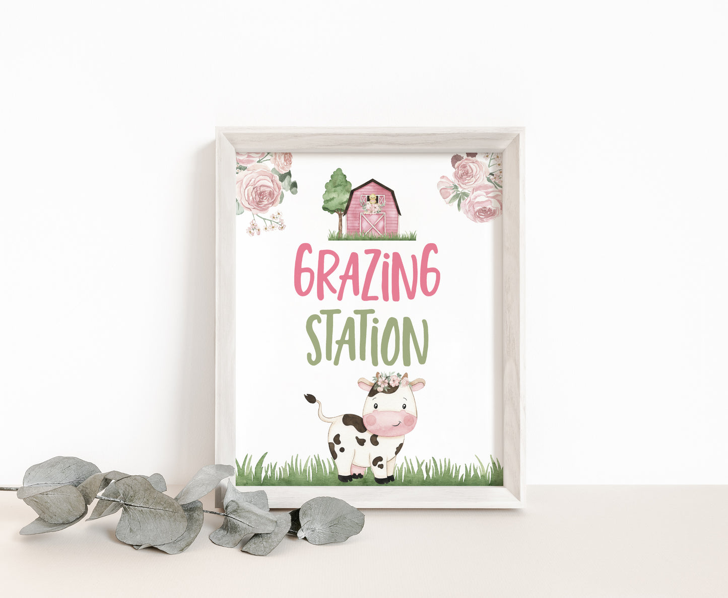 Cow Grazing Station Sign Printable | Girl Farm Party Table Decoration - 11A