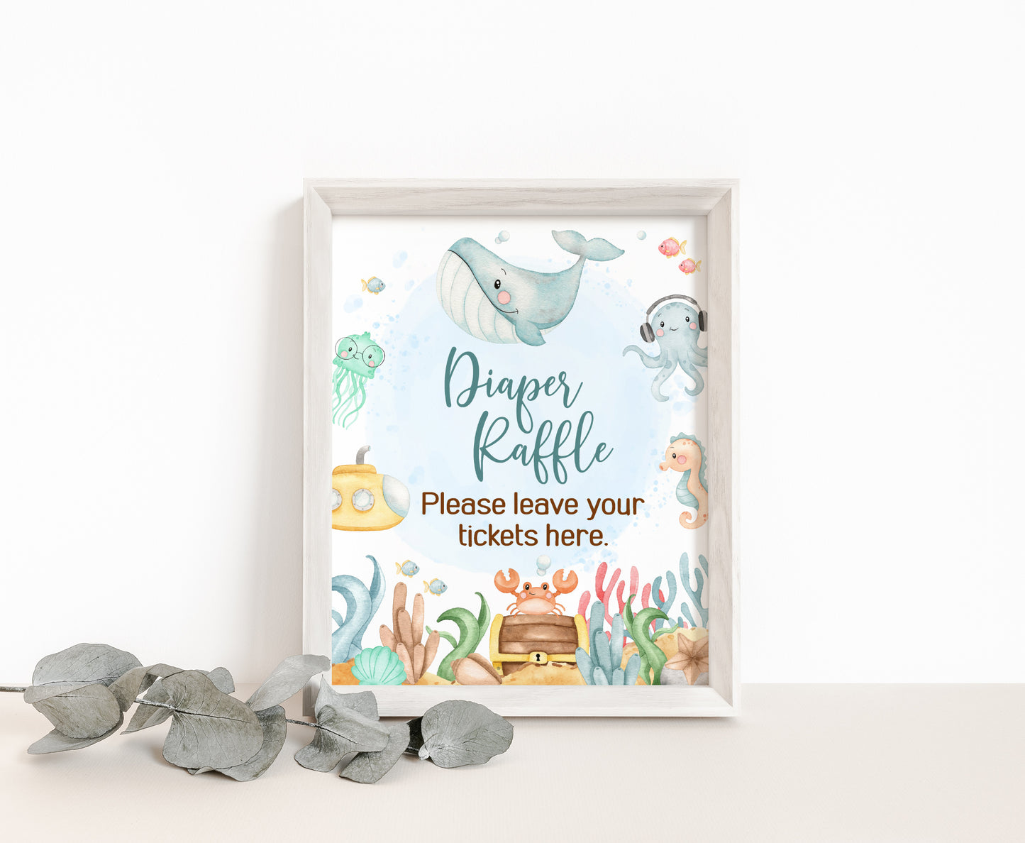 Under The Sea Diaper Raffle Sign and Ticket Card | Ocean Baby Shower Game Printable - 44A