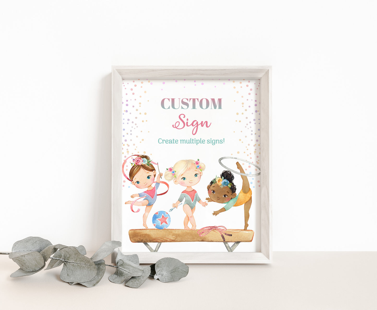 Custom Gymnastic Table Sign | Rainbow Gymnastic Theme Party Decorations - 99A