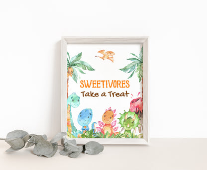 Dinosaur Sweetivores take a Treat Sign | Dino Themed Party Table Decorations - 08A