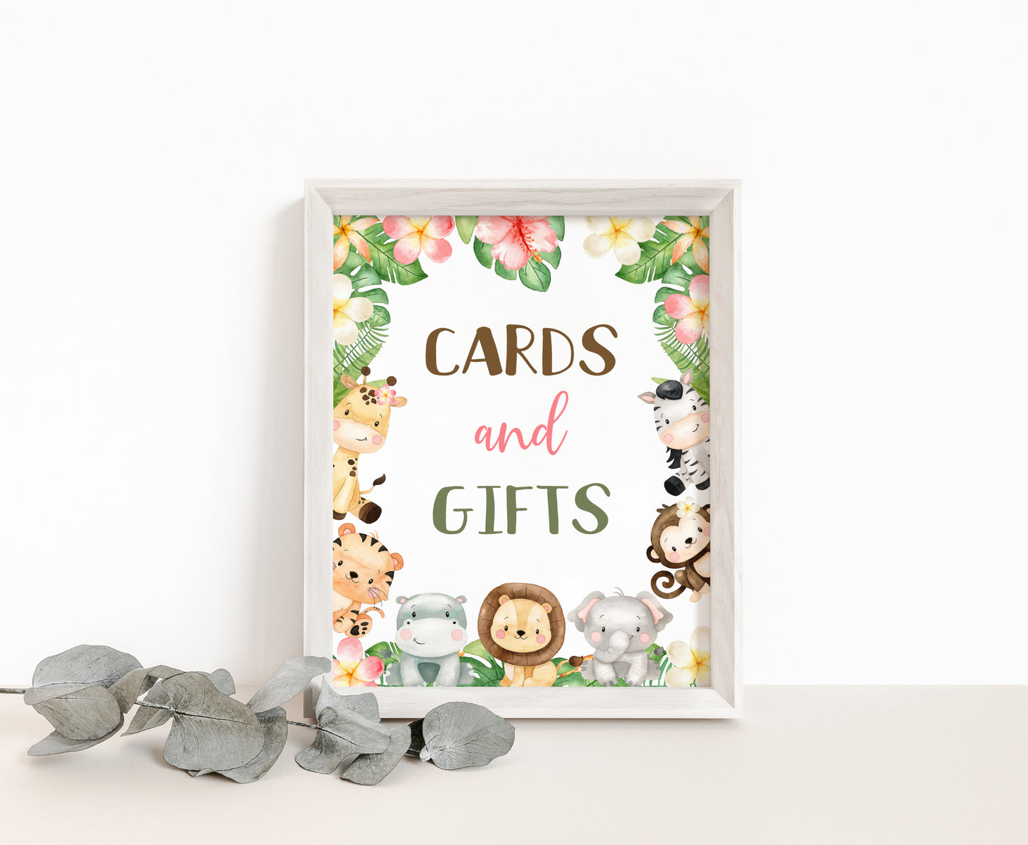 Safari Cards and Gifts Sign | Girl Jungle Animals Party Table Decorations - 35E