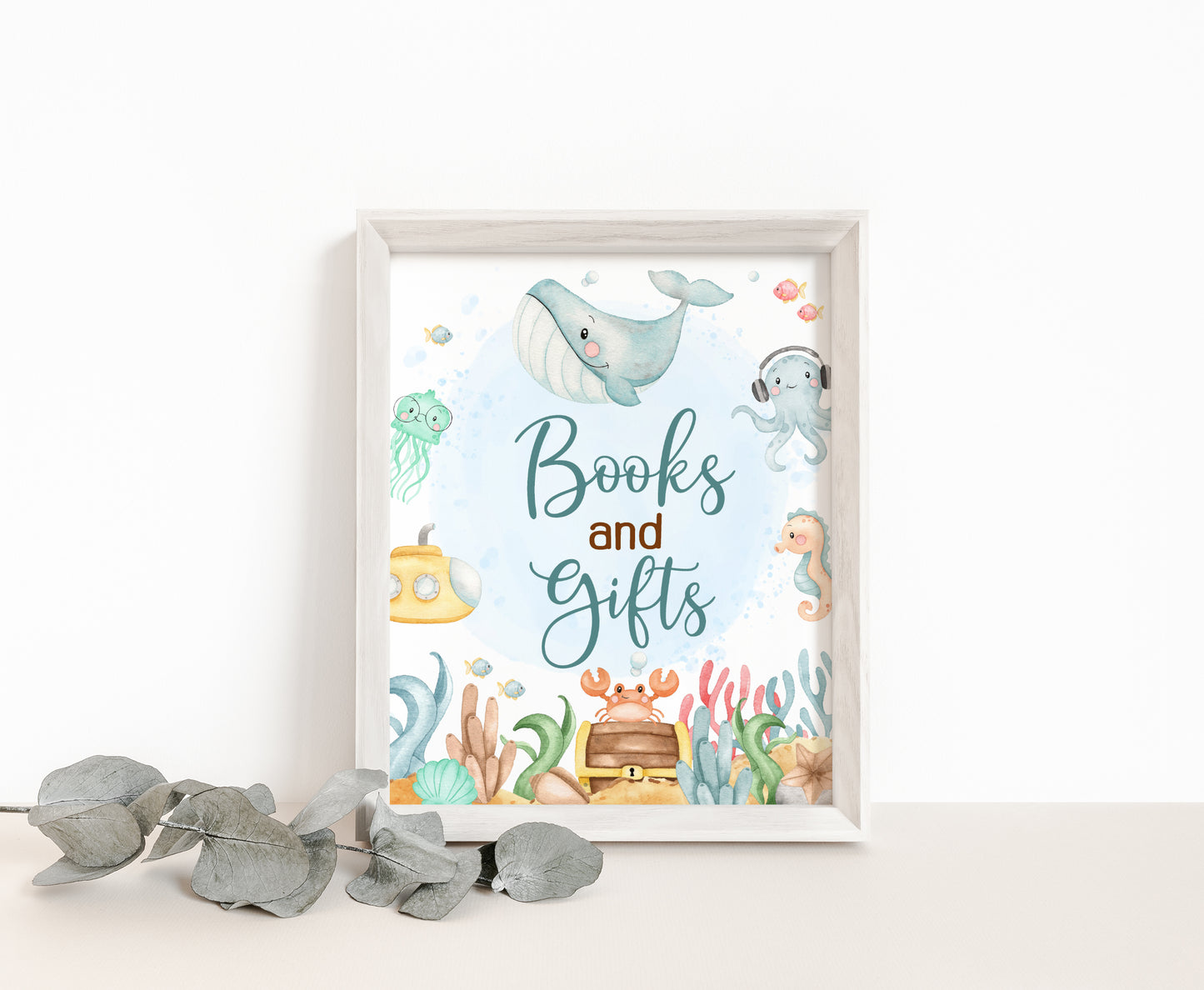 Under the Sea Books and Gifts Sign | Ocean Themed Party Table Decorations - 44A