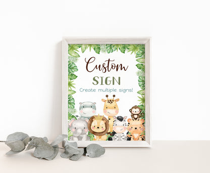 Custom Safari Table Sign | Jungle Theme Party Decorations - 35E