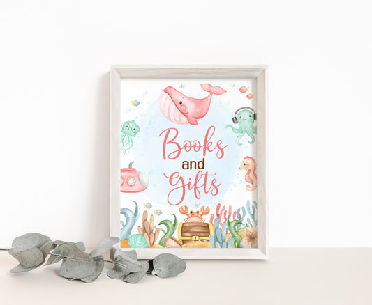 Girl Under the Sea Books and Gifts Sign | Ocean Themed Party Table Decorations - 44A