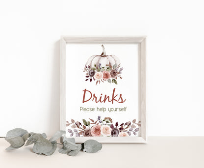 Fall Drinks Sign | Pumpkin Themed Party Table Decorations - 30I