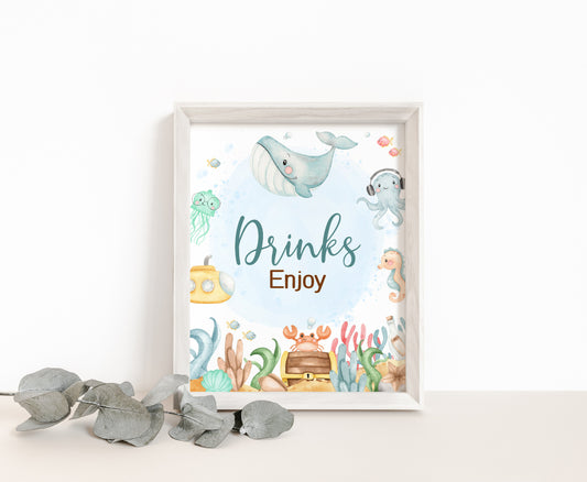 Under the Sea Drinks Sign | Ocean Themed Party Table Decorations - 44A