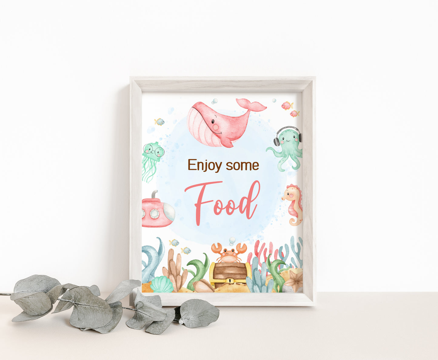 Girl Under the Sea Food Sign | Ocean Themed Party Table Decorations - 44A