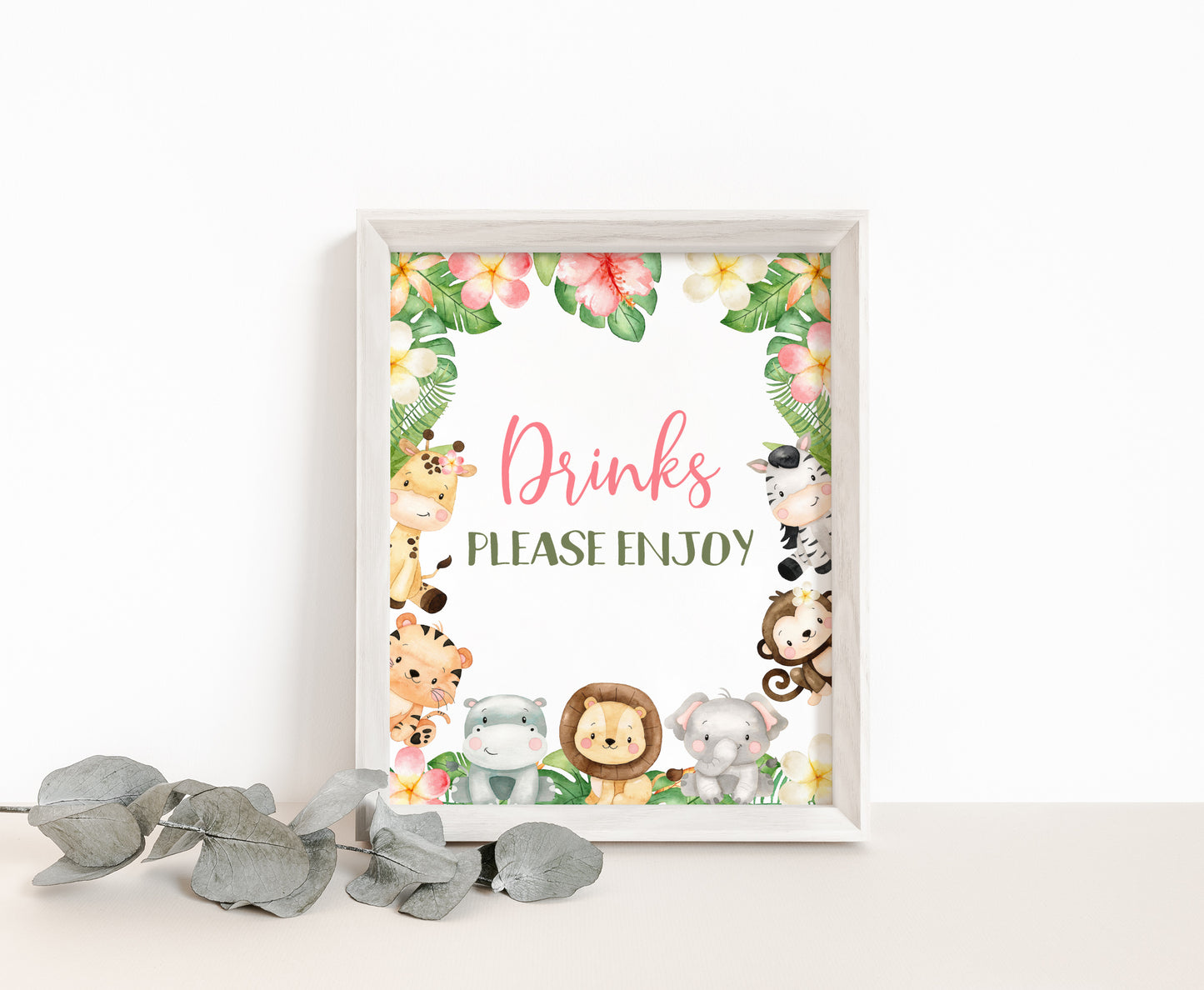 Safari Drinks Sign | Girl Jungle Animals Party Table Decorations - 35E