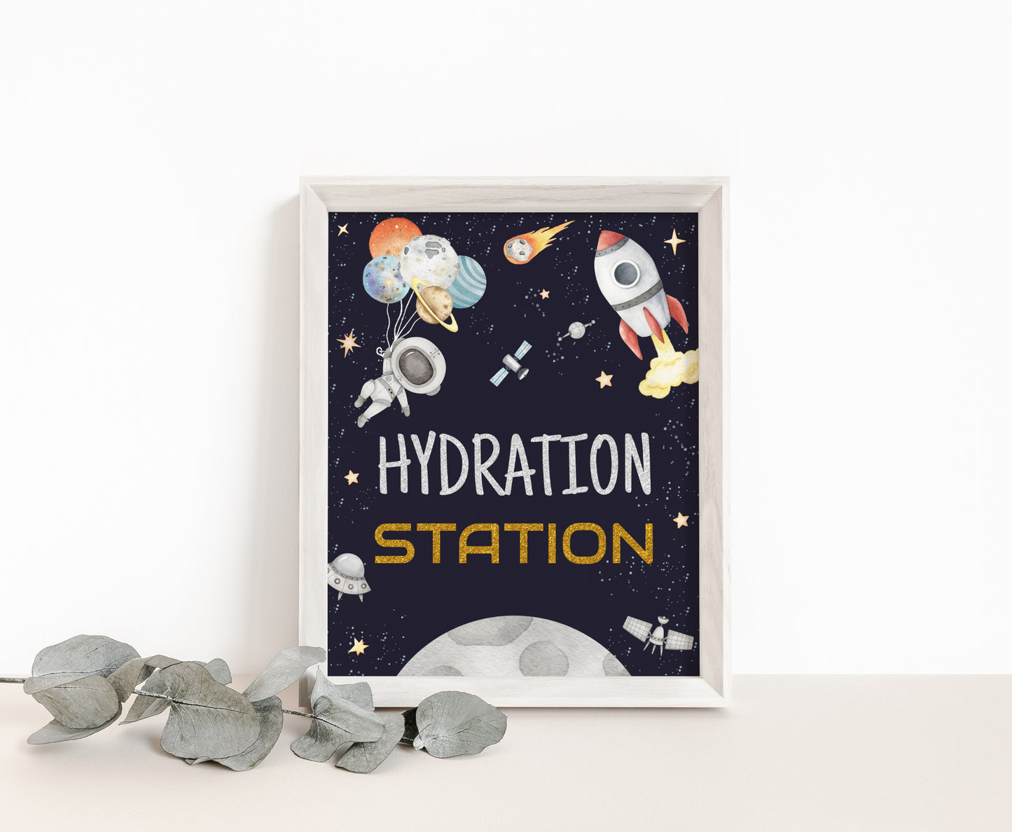 Space Hydration Station Sign | AstronautThemed Party Table Decorations - 39C