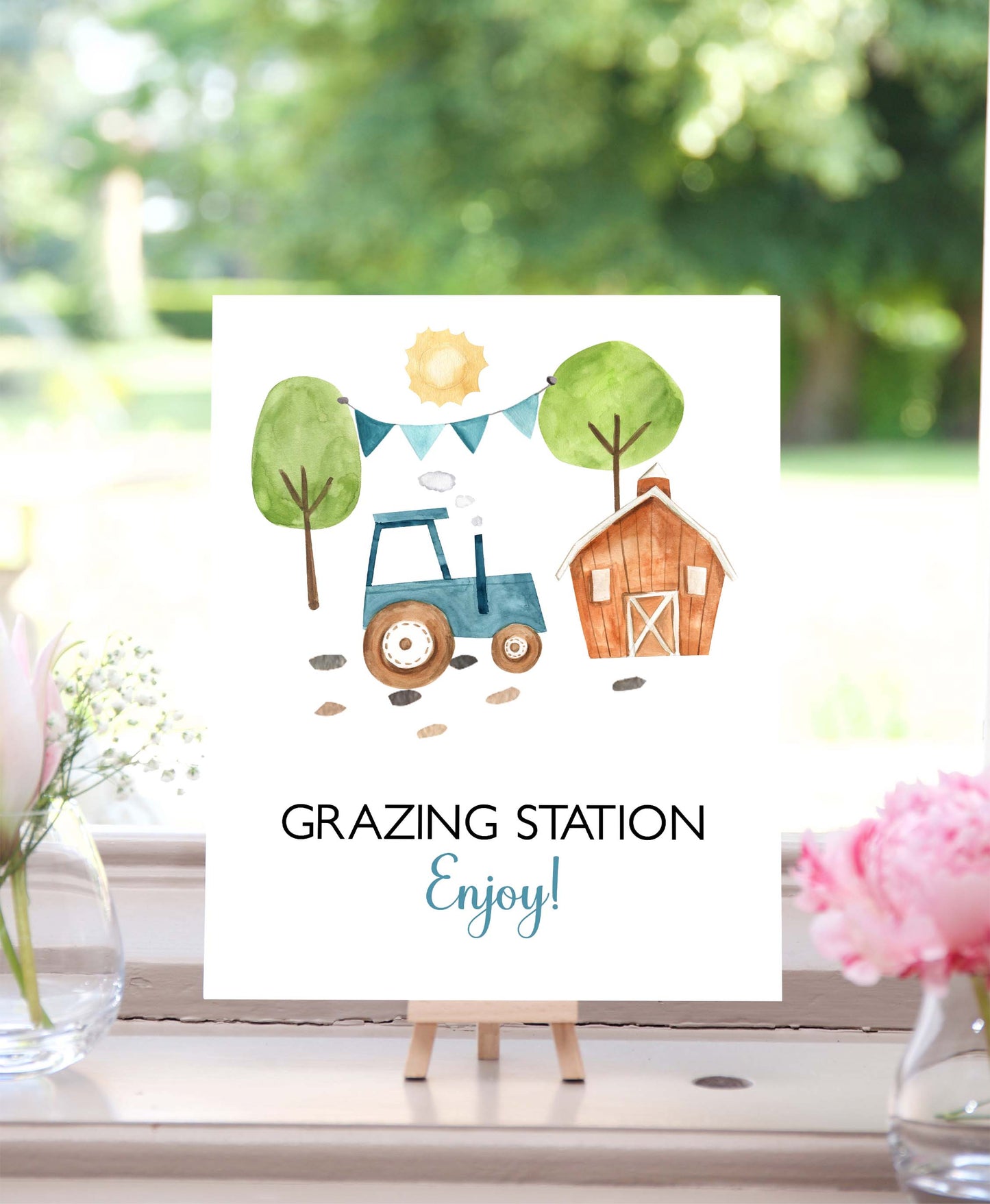 Tractor Grazing Station table Sign | Farm Party Decorations - 11F