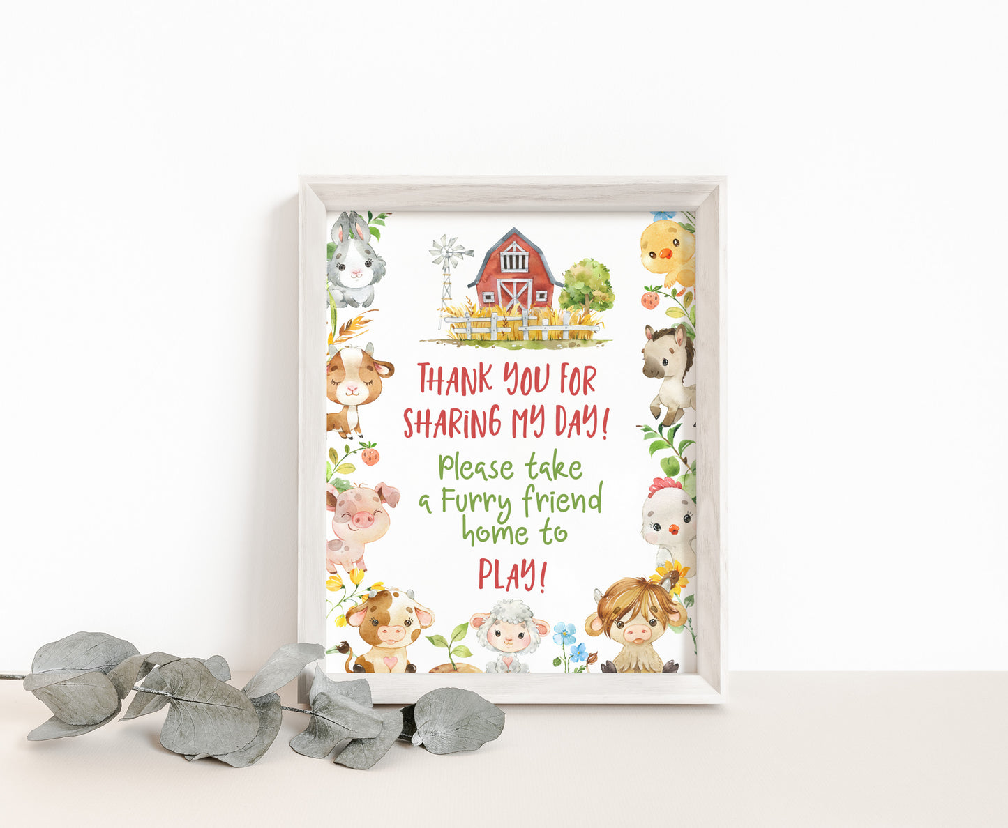 Farm Thank you Sign Printable | Farm Party Table Decoration - 11d