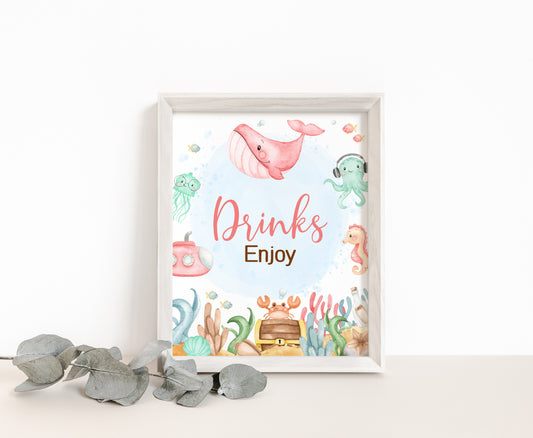 Girl Under the Sea Drinks Sign | Ocean Themed Party Table Decorations - 44A