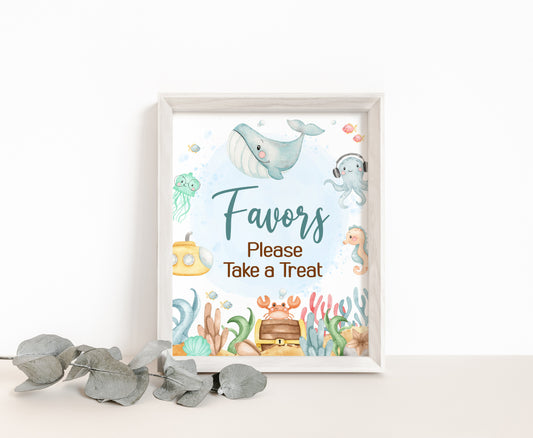 Under the Sea Favors Sign | Ocean Themed Party Table Decorations - 44A