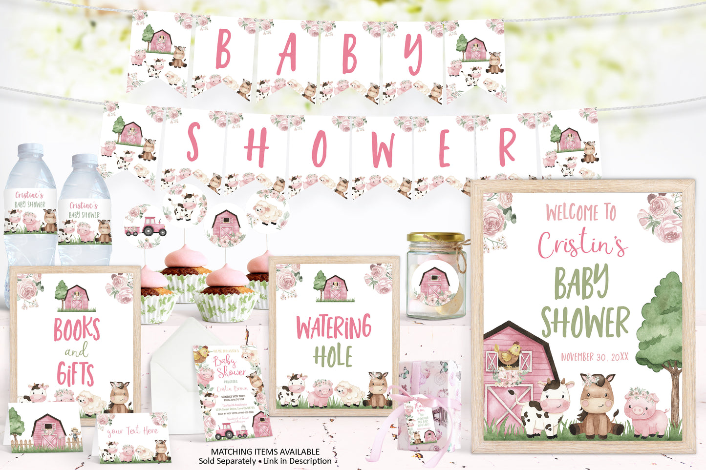 Editable farm water bottle label girl | Barnyard baby shower decorations - 11A