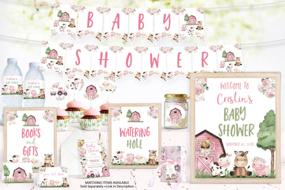Editable farm water bottle label girl | Barnyard baby shower decorations - 11A