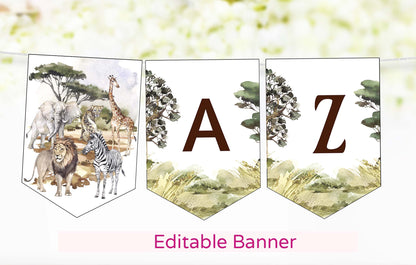 Editable Safari Banner | Jungle Animals Party Decorations - 35I