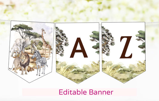 Editable Safari Banner | Jungle Animals Party Decorations - 35I