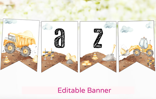 Editable Construction Banner | Construction Party Decorations - 07A