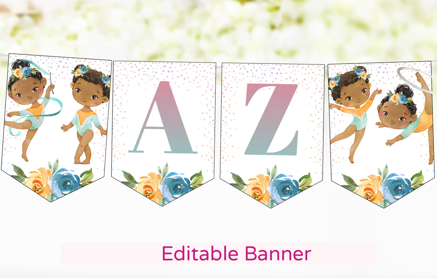 Editable Gymnastics Birthday Banner | Rainbow Gymnastic Party Decorations - 99A