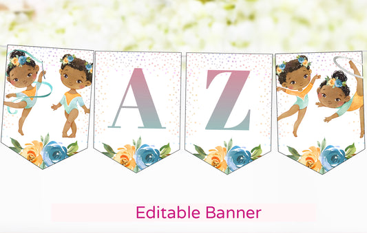 Editable Gymnastics Birthday Banner | Rainbow Gymnastic Party Decorations - 99A