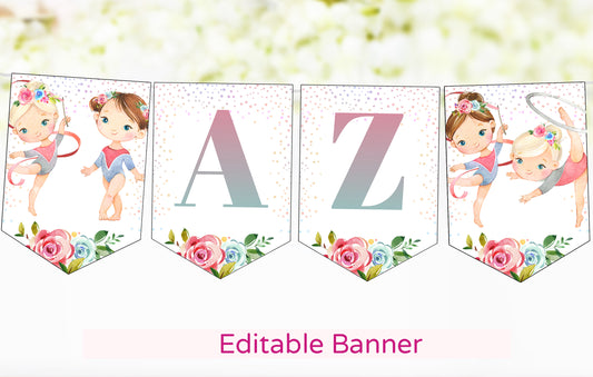 Editable Gymnastics Birthday Banner | Girls Gymnastic Party Decorations - 99A