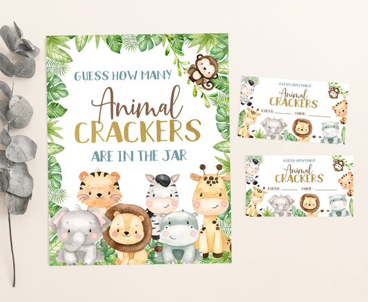 Guess How Many Animal Crackers Sign and Cards | Safari Party Game - 35E