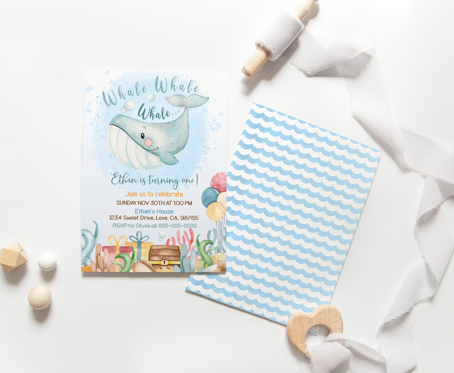 Editable Under The Sea Birthday Invitation Boy | Whale Party Invite - 44A